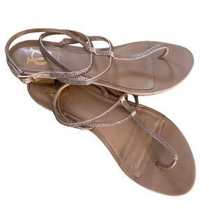 Vero cuoio Signature Daria leather flat rose gold sparkling sandals size 8.5